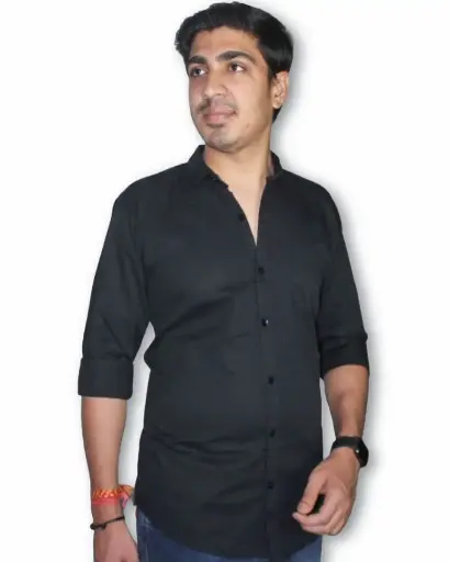 Men’s Black Slim Fit Casual Shirt – Full Button Down | XL Size