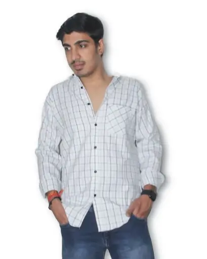 Men’s White Checkered Casual Shirt – Available in M, L, XL