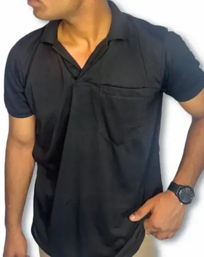 Blackout Polo - Men's Casual Half Sleeve T-Shirt in Jet Black with Pocket