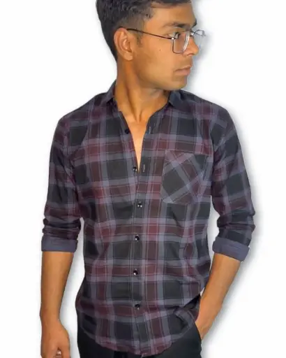 Classic Plaid Shirt - Men's Casual Full Sleeve Shirt in Blue, Black, and Maroon with Pocket